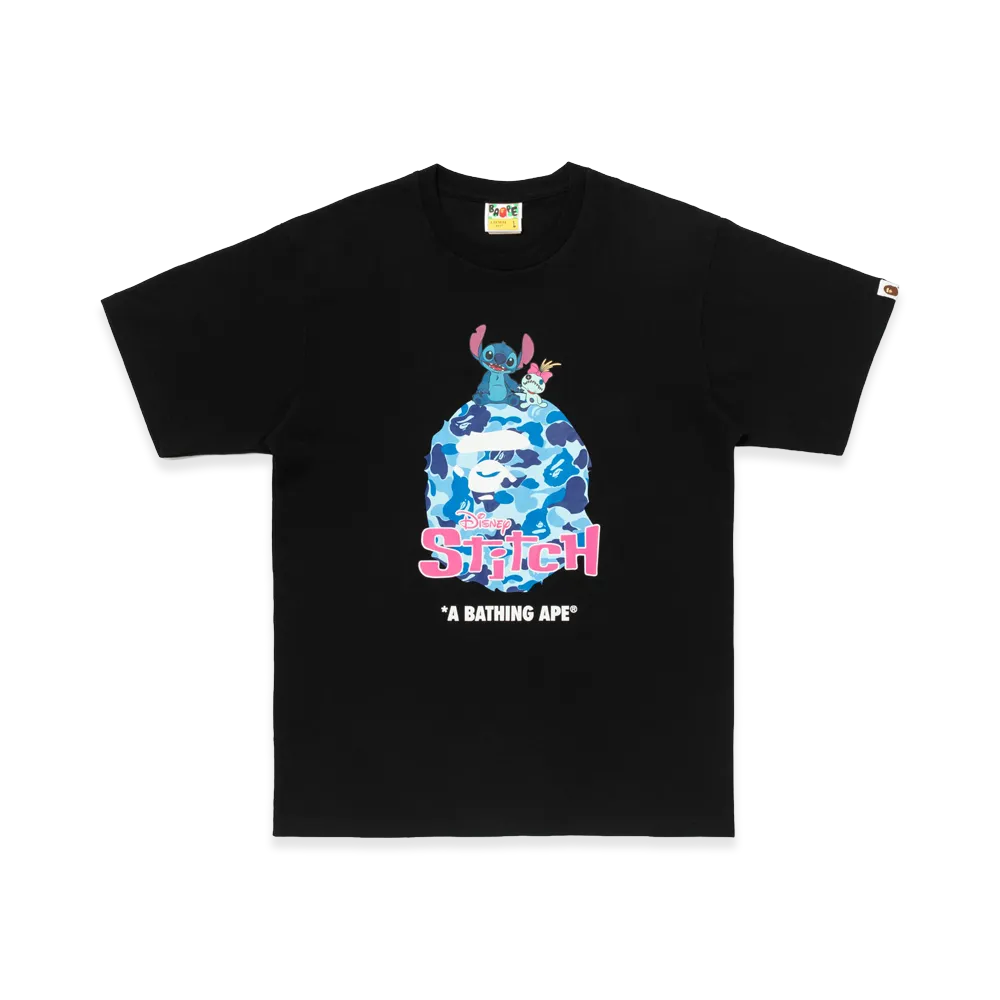 A BATHING APE x Disney Stitch Abc Camo Ape Head Tee "Black"