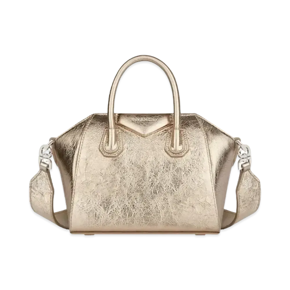 GIVENCHY Antigona Toy Bag In Laminated Leather "Dusty Gold/Natural Beige"