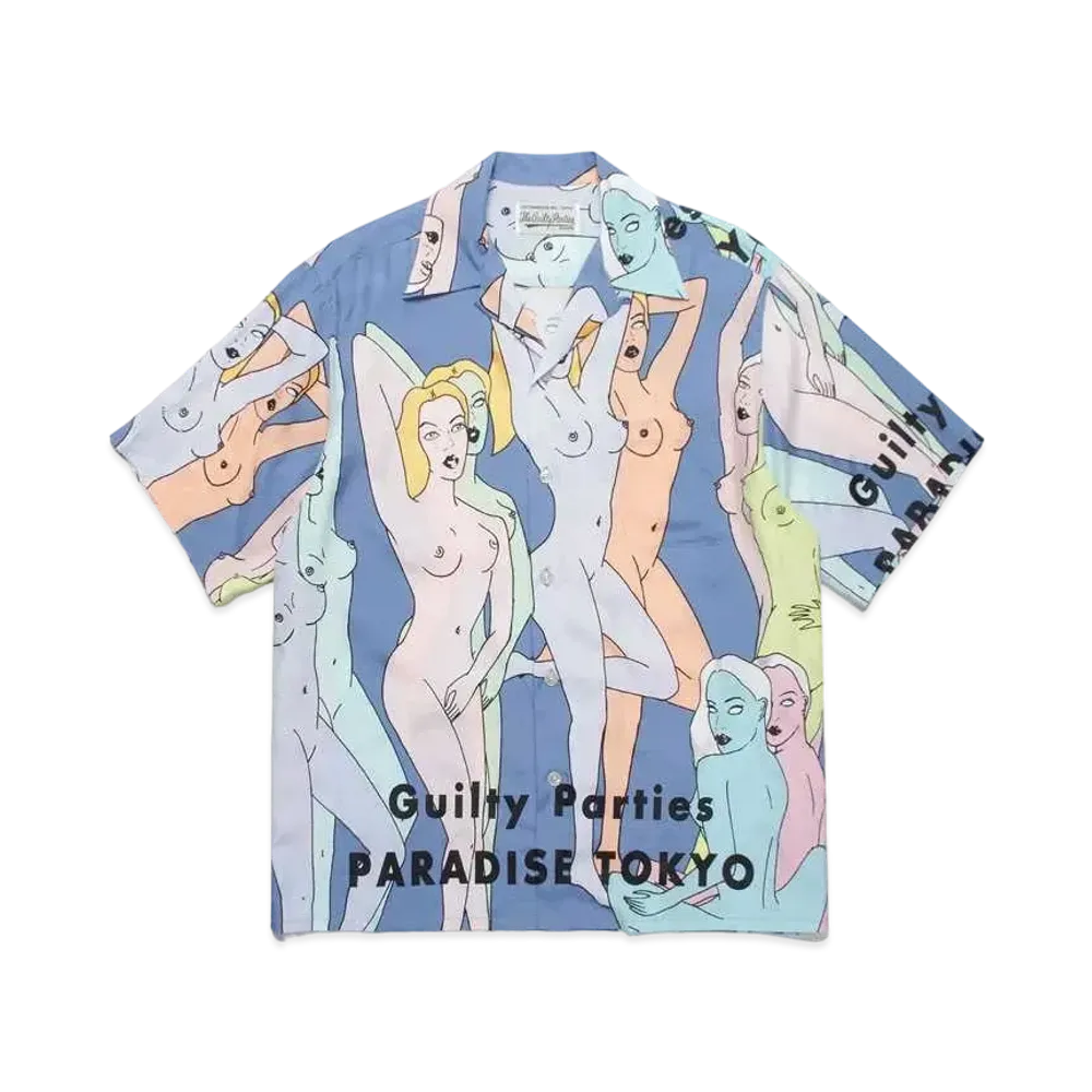 WACKO MARIA PARADISE TOKYO Summer Festival TENGOKUTOKYOHYAKUJOEZU Hawaiian Shirt "Blue"