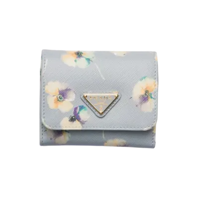 PRADA Printed Saffiano Leather Wallet "Pearl Gray"