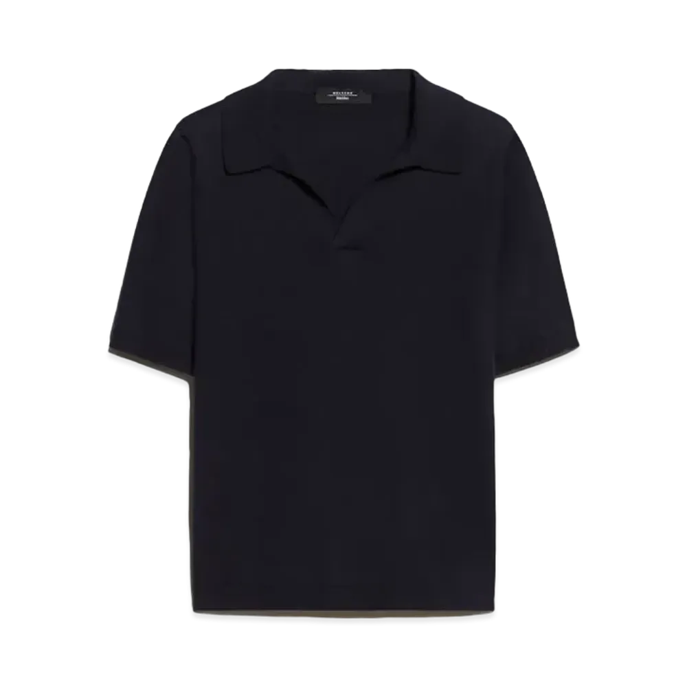 Max Mara Roncoro Silk Cotton Polo Neck Knit "Navy"