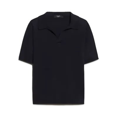 Max Mara Roncoro Silk Cotton Polo Neck Knit "Navy"