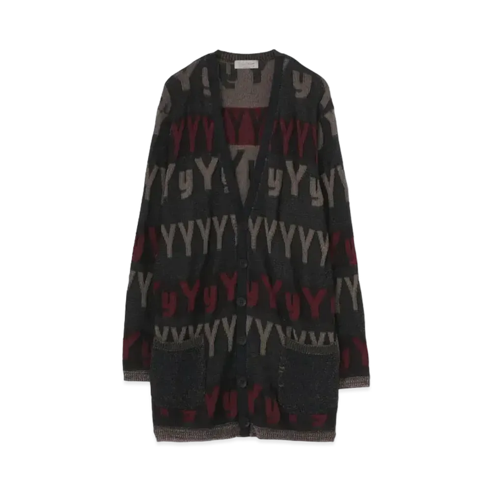 Yohji Yamamoto Pour Homme 7G PLATING CHARACTER PATTERN CARDIGAN "Red"