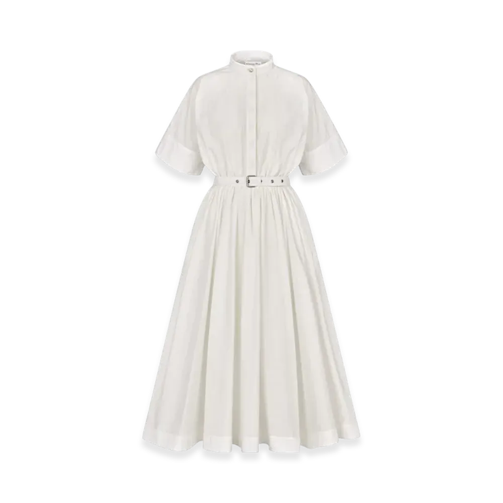 Dior Women's Mid-Length Belted Macrocannage Dress "Ecru"