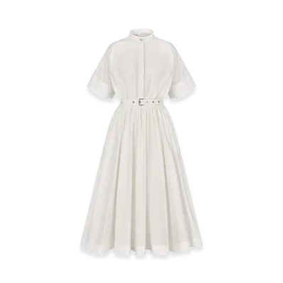 Dior Women's Mid-Length Belted Macrocannage Dress "Ecru"