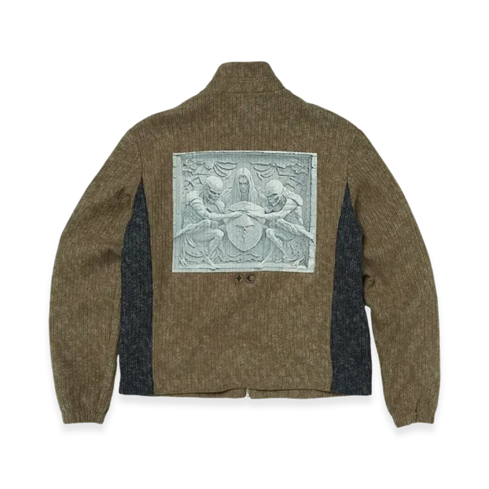 THUG CLUB Devil Peace Patch Knit Jacket "Brown"