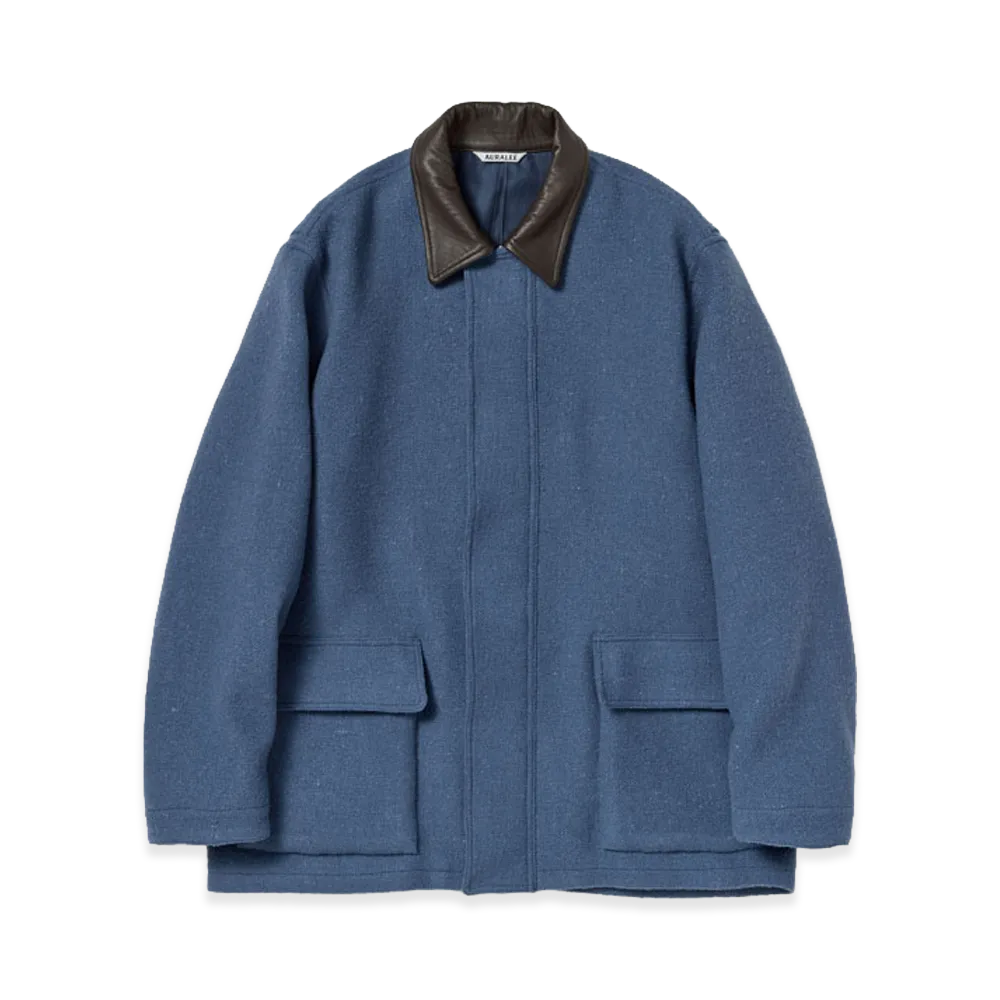 AURALEE Homespun Tweed Zip Blouson "Dusty Blue"
