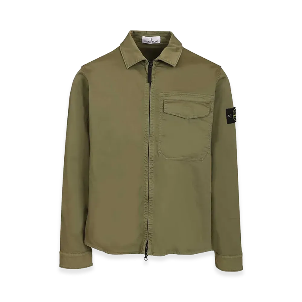 Stone Island Cotton Satin Overshirt With Logo "Green"