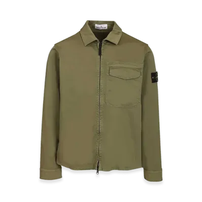 Stone Island Cotton Satin Overshirt With Logo "Green"