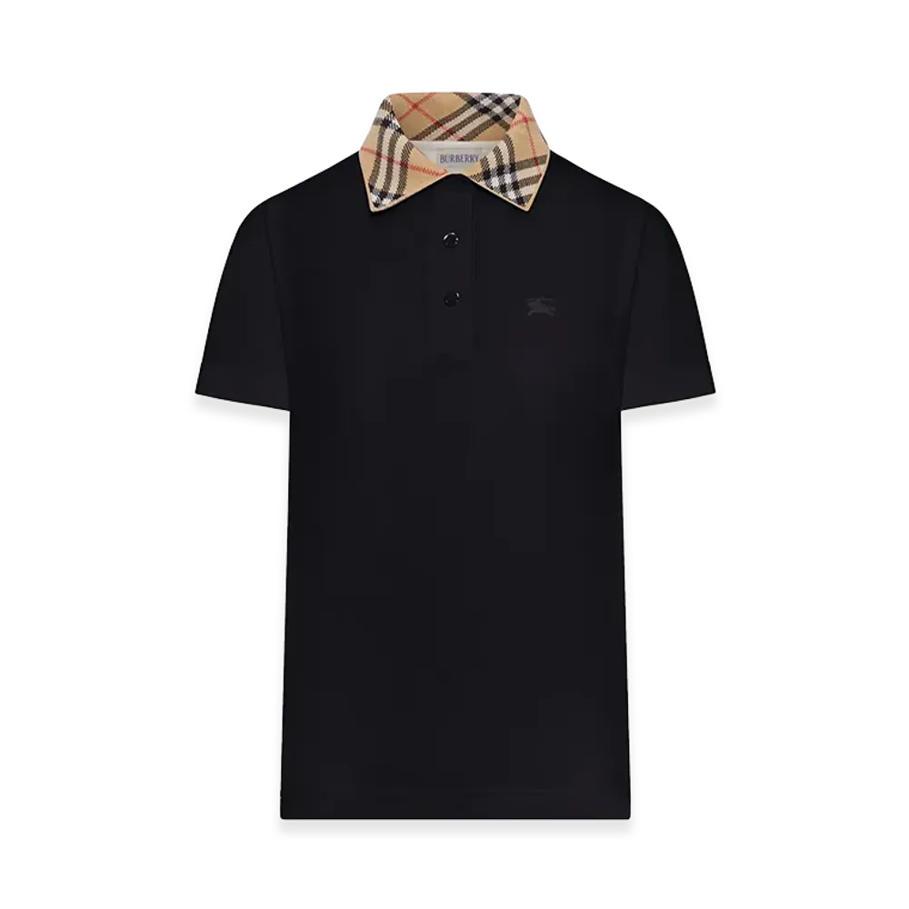 Burberry Women's Cotton Polo Shirt With Check Collar "Black"