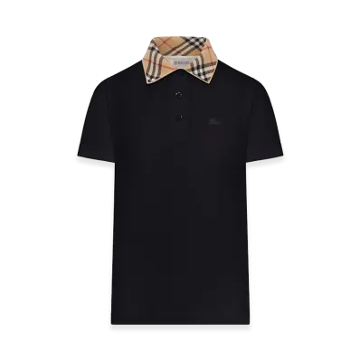 Burberry Women's Cotton Polo Shirt With Check Collar "Black"