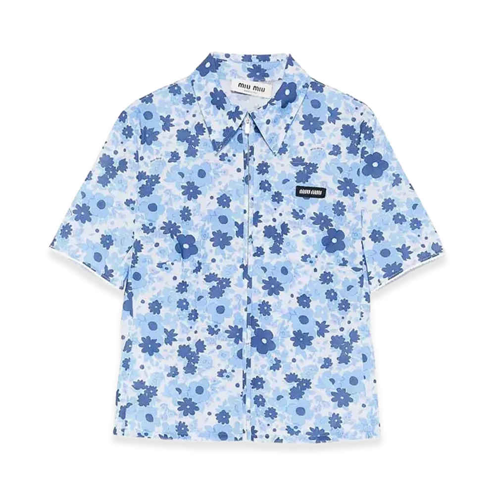 MIU MIU Women's Cropped Printed Shirt "Light Blue"