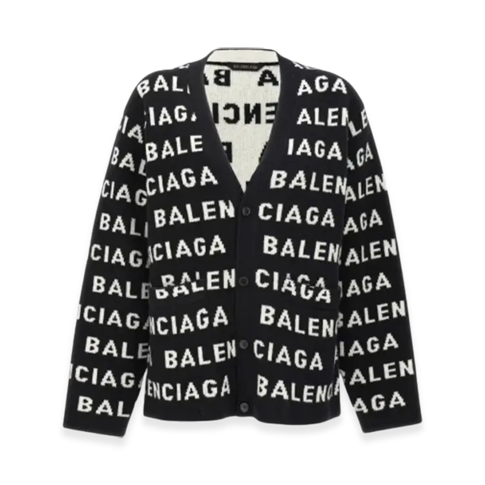 BALENCIAGA Allover Logo Cardigan "Black"