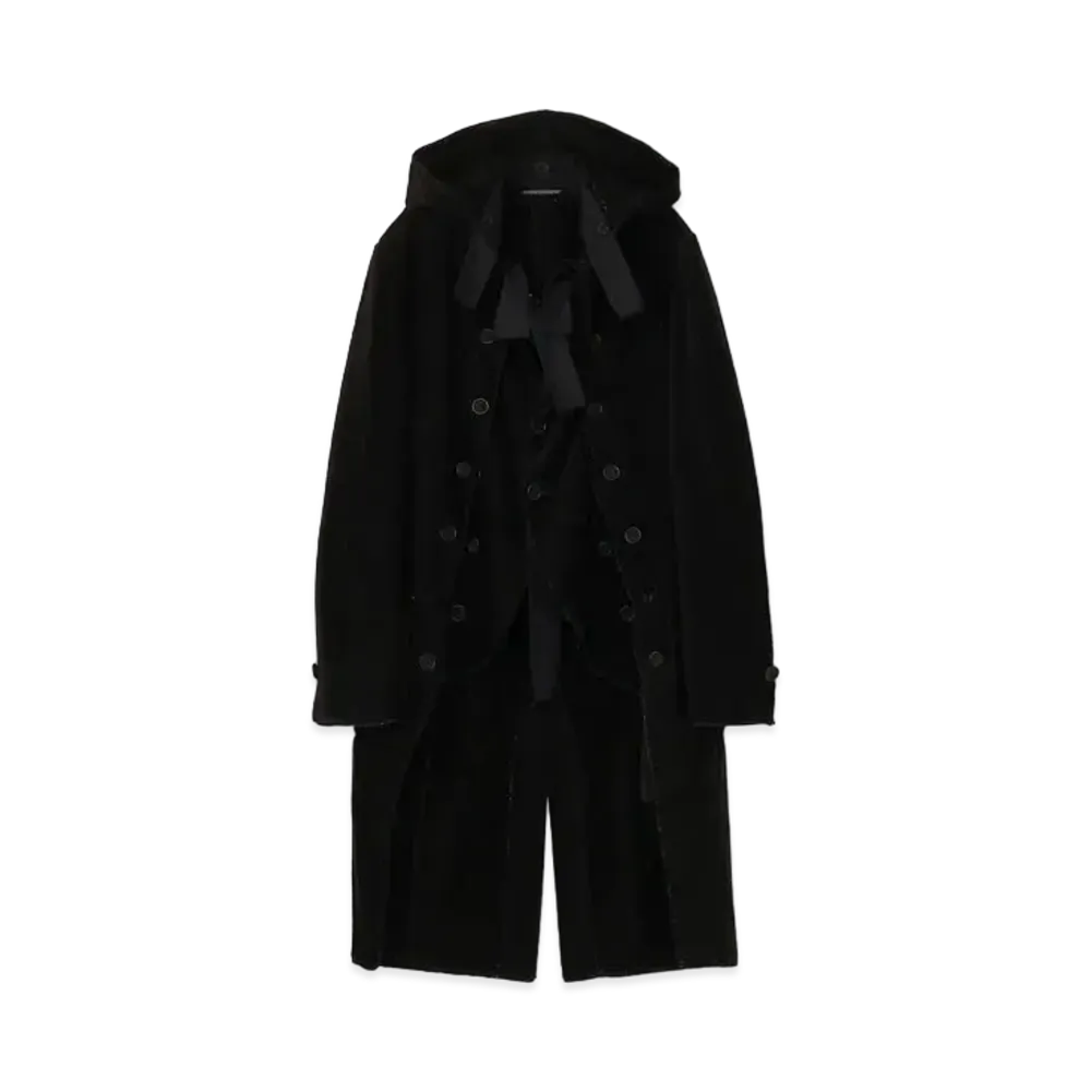 Yohji Yamamoto Pour Homme COTTON BLANKET EMBROIDERY LONG JACKET "Black"