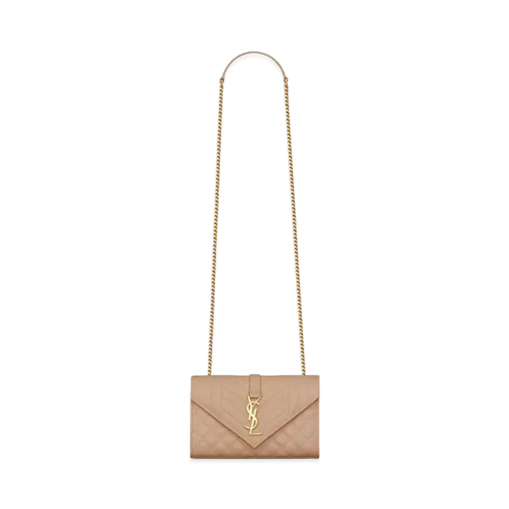 Saint Laurent Envelope Small Bag In Mix Matelasse Grain De Poudre Embossed Leather "Dark Beige"