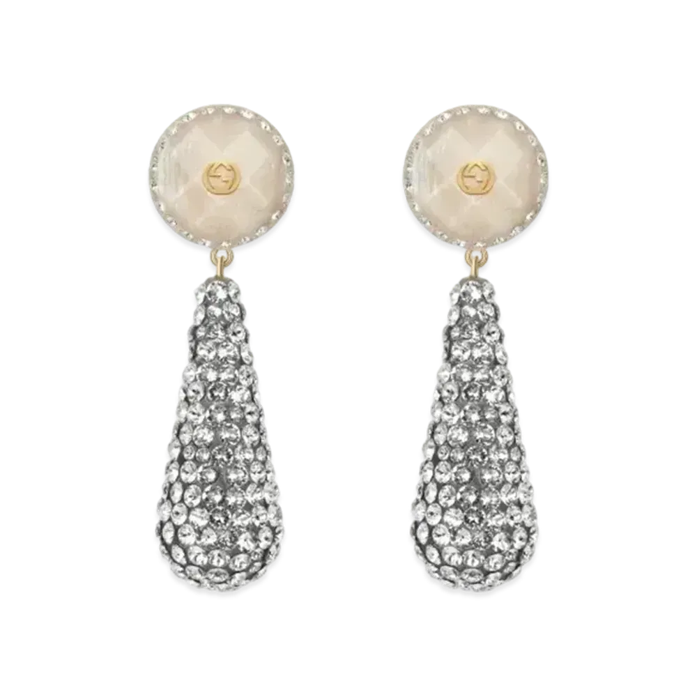 GUCCI Crystal Inlaid Pendant Earrings "Crystal"