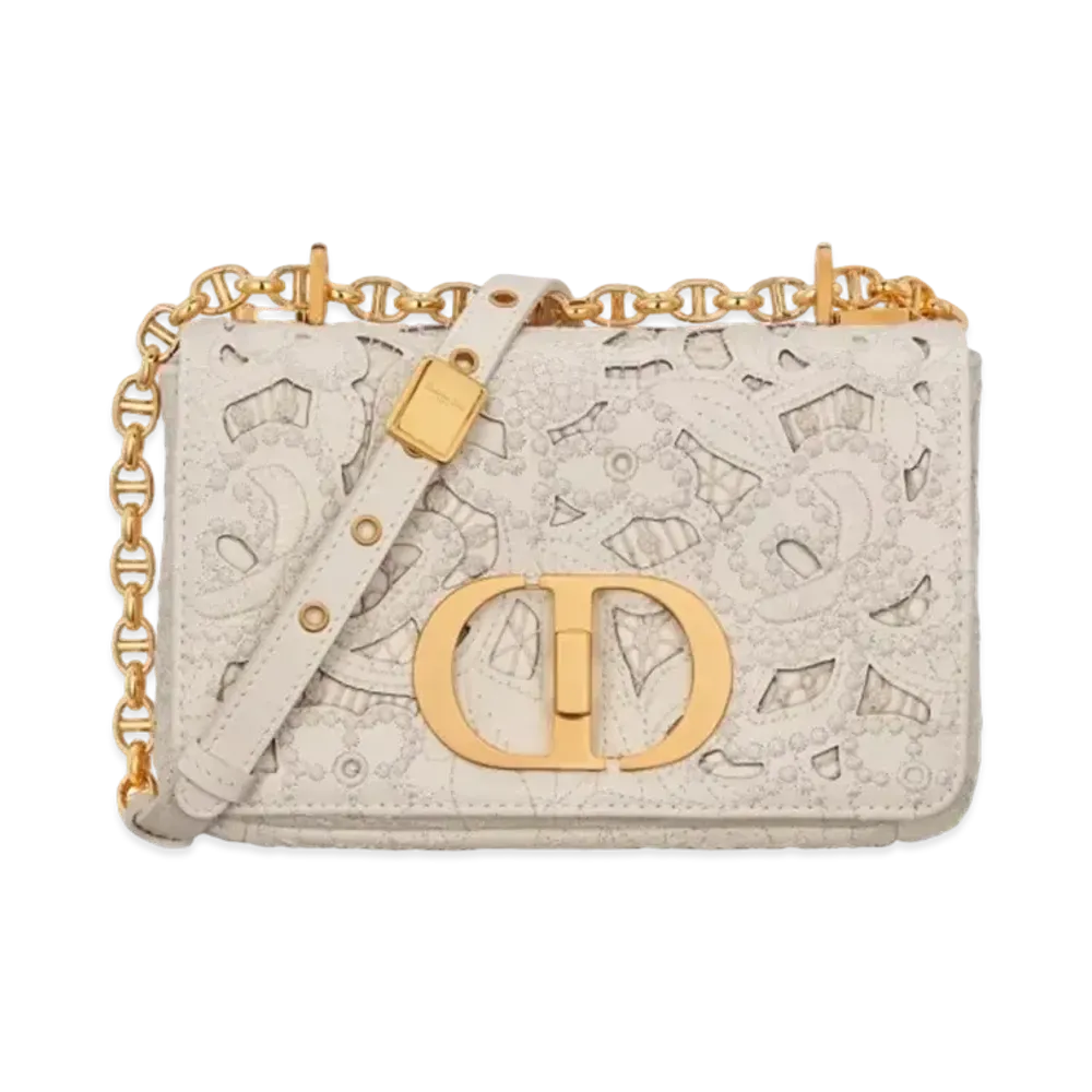 Dior Small Caro Bag Calfskin D-Lace Embroidery Macrame Effect "Dusty Ivory"