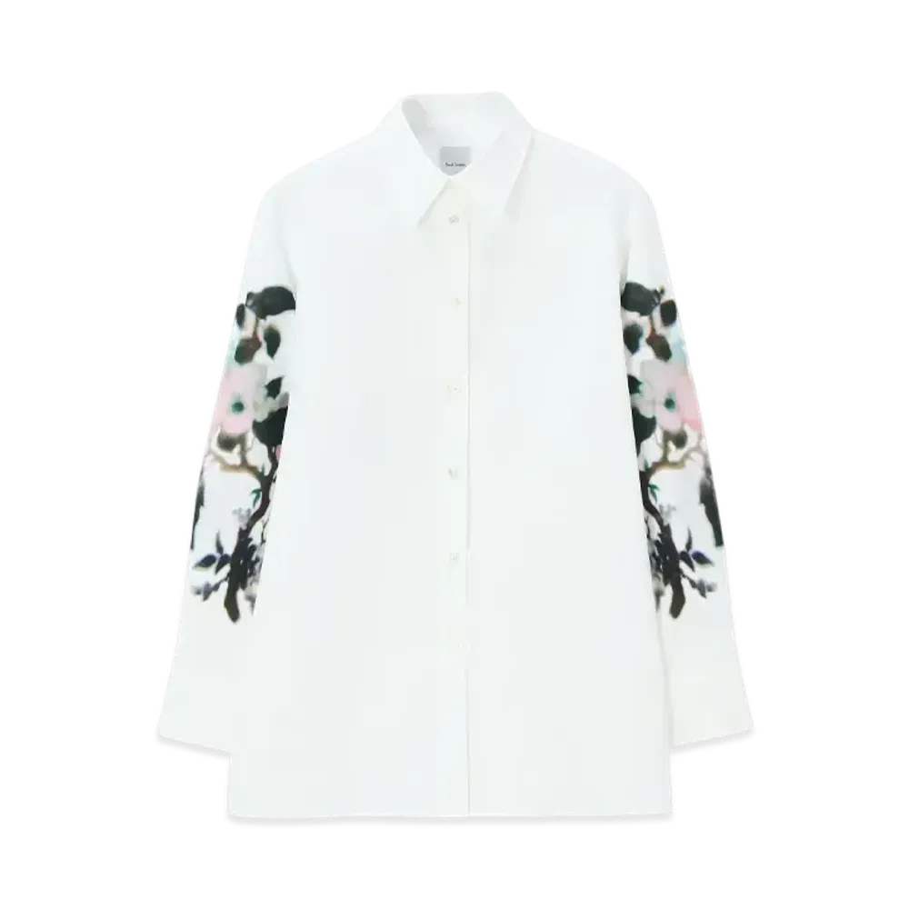 Paul Smith Women's Lens Blur Botanical Sleeve Print Shirt "OffWhite"
