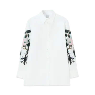 Paul Smith Women's Lens Blur Botanical Sleeve Print Shirt "OffWhite"