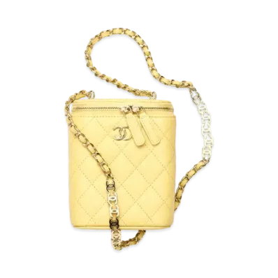 CHANEL Small Vanity Case Grain Shiny Calfskin "Light Yellow"