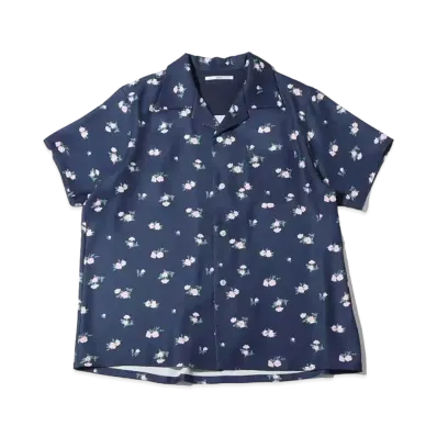 atmos pink Small Floral Pattern Kaikin Shirt "Navy"
