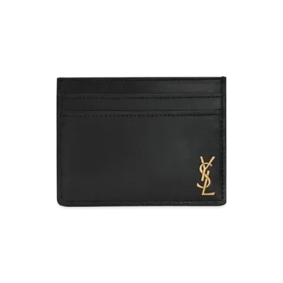 Saint Laurent Tiny Cassandre Card Holder Shiny Leather "Black"