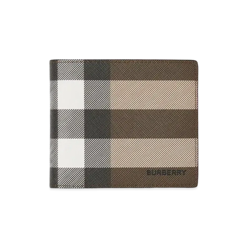Burberry Check E-canvas International Bifold Coin Wallet "Dark Birch Brown"