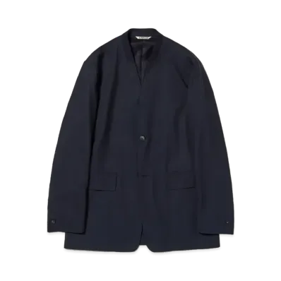 AURALEE Super Fine Tropical Wool No Collar Jacket "Dark Navy"