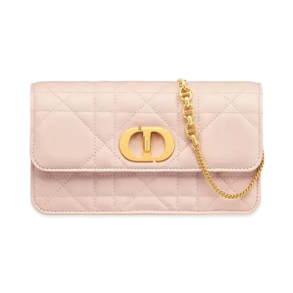 Dior Miss Caro Pouch with Chain Macrocannage Lambskin "Powder Pink"