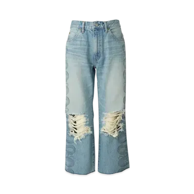 HYSTERIC GLAMOUR Snake Loop 8/10Th Length Distressed Denim Pants "Light Indigo Blue"