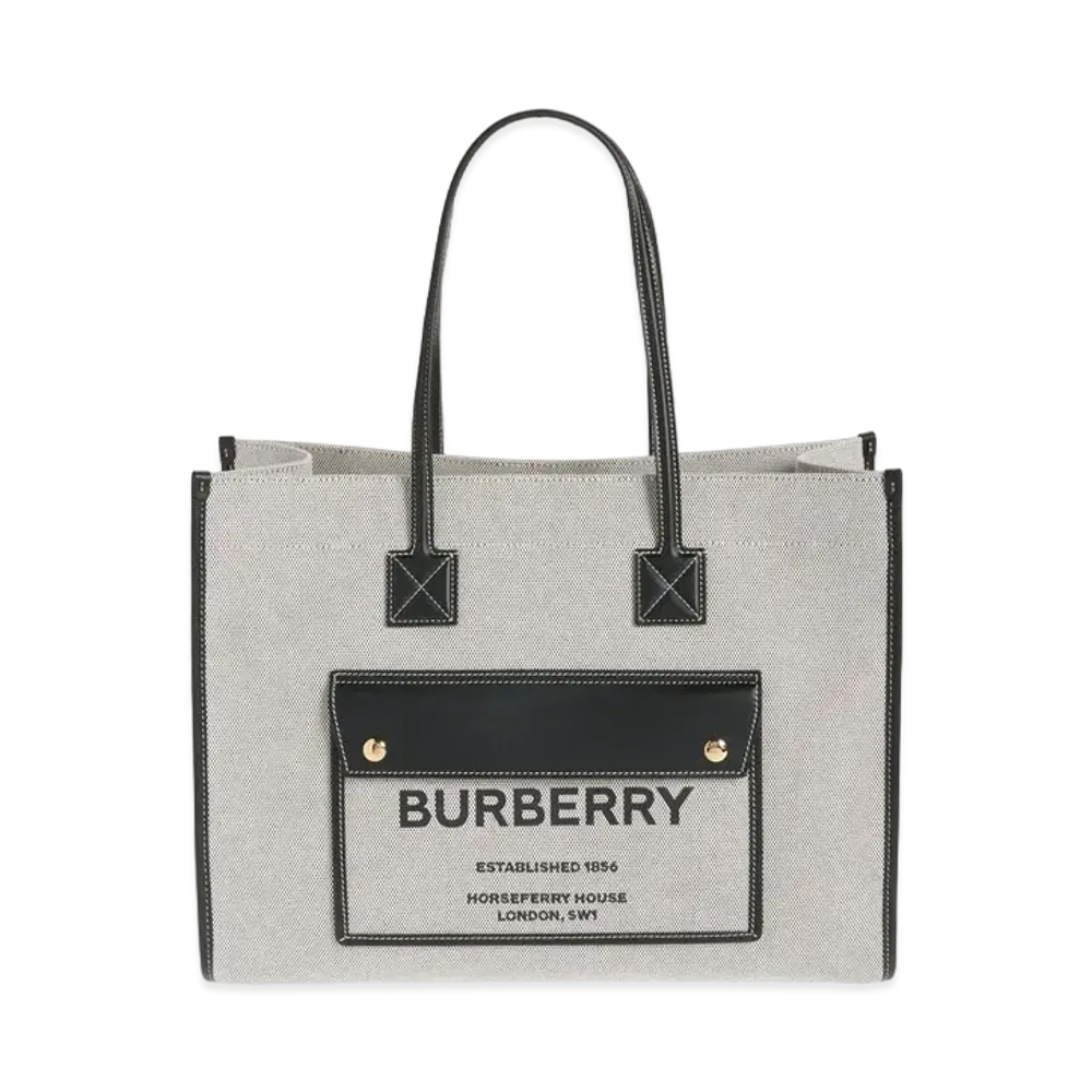 Burberry Medium Two Tone Canvasleather Freya Tote "Black"