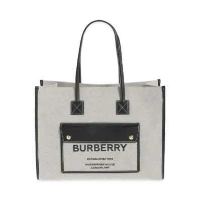 Burberry Medium Two Tone Canvasleather Freya Tote "Black"