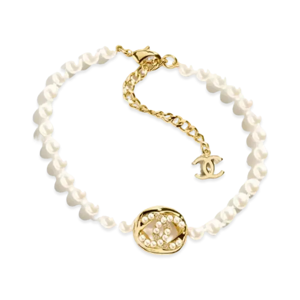 CHANEL Metal, Glass Pearls & Diamantes "Gold/Pearly White/Crystal"