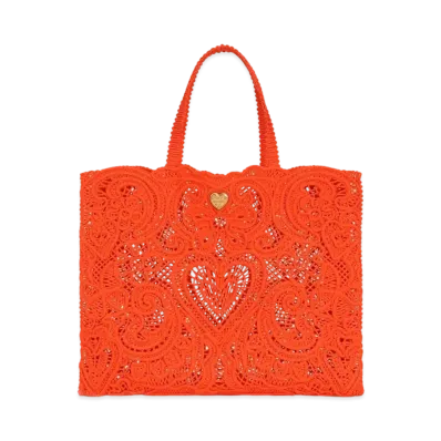 Dolce&Gabbana Beatrice Shopping Bag Large Code Race Embroidery "Orange"