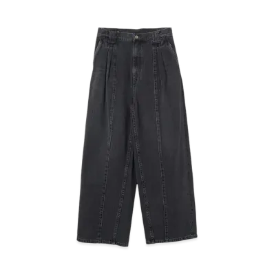 YOKE 12OZ Cotton Bleached Denim Wide-Leg Baggy Pants "Black"