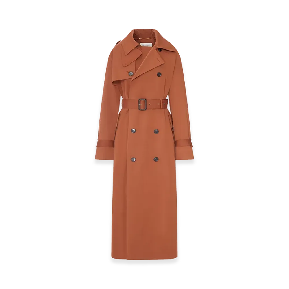 Saint Laurent Women's Trench Coat In Water-Repellent Cotton And Silk "Mocha"