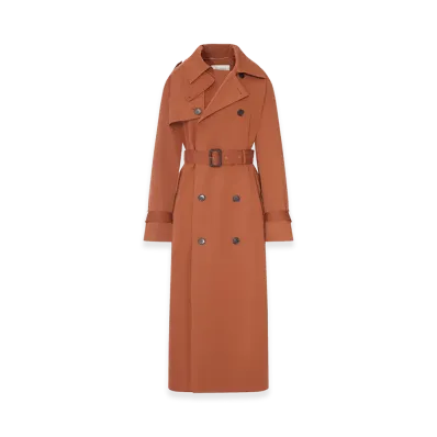 Saint Laurent Women's Trench Coat In Water-Repellent Cotton And Silk "Mocha"
