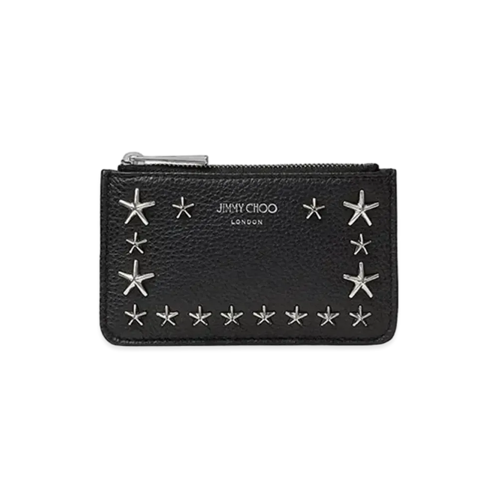 Jimmy Choo Nancy Soft Grainy Calf Leather Key Case With Stars Studs "Black"