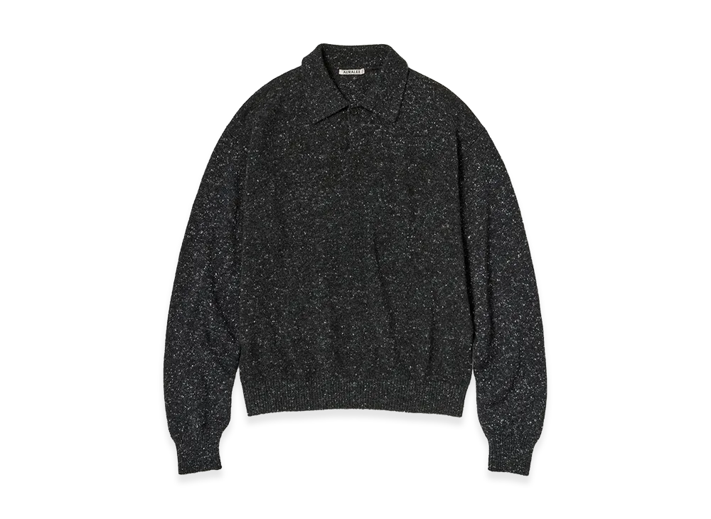AURALEE Cashmere Nep Knit Polo "Mix Black"