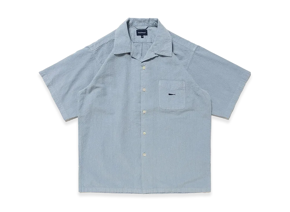 DESCENDANT S Wind Open Collar Seersucker SS Shirt "Blue"