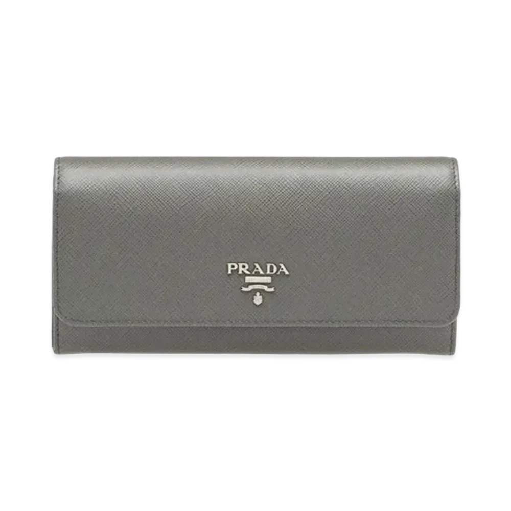 PRADA Saffiano Leather Wallet "Gray/Pink"