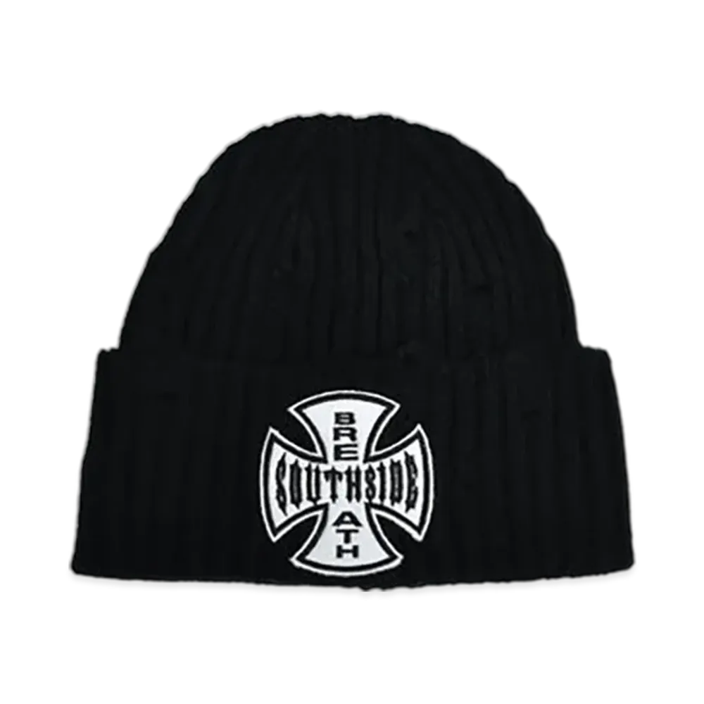 BREATH Southside Cross Damage Rib Beanie "Black"