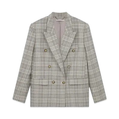 STELLA McCARTNEY Double Breasted Wool Blazer "Gray/Blue"