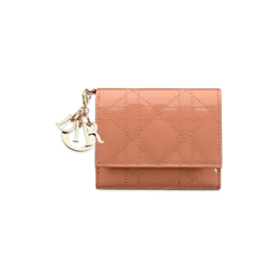 Dior Lady Dior Lotus Wallet Cannage Patent Calfskin "Rose"