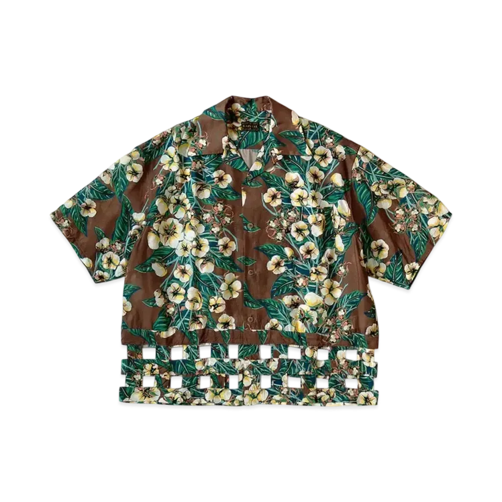 KAPITAL Silk Rayon Cotton Flower Wind Pen Aloha Shirt "Brown"