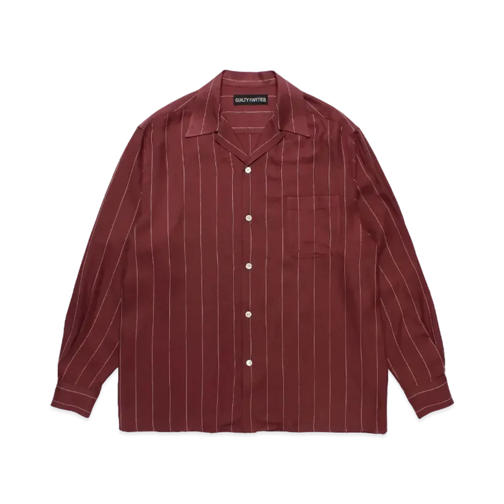 WACKO MARIA Striped Open Collar Shirt "Burgundy"