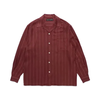 WACKO MARIA Striped Open Collar Shirt "Burgundy"