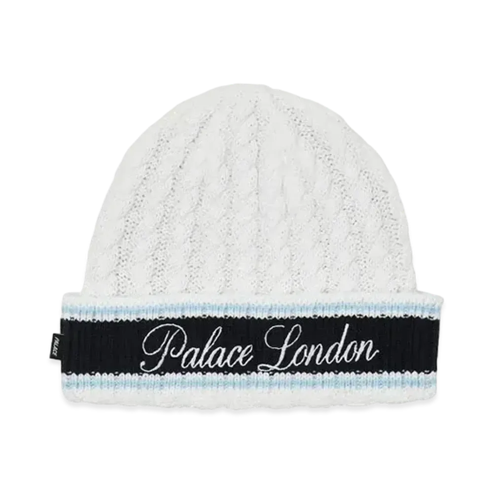 PALACE LONDON CABLE KNIT BEANIE "White"