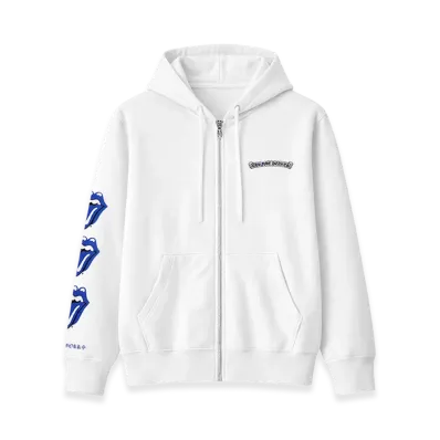 Chrome Hearts Rolling Stones Script Logo Zip Up Hoodie "White"