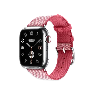 Apple Watch x Hermes Series 9 (GPS + Cellular Model) Stainless 41mm and Single Tour Toile H "Rose Framboise/Ecru"